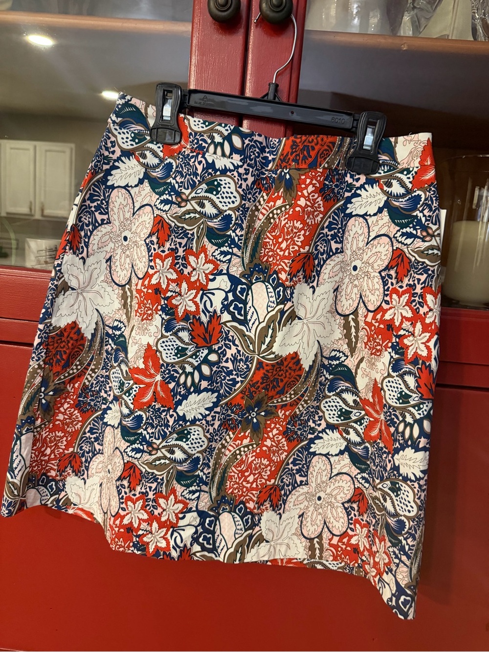Margaret M Red, Navy & White Floral Mini Skirt